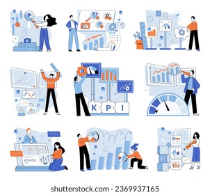 Indicador de rendimiento. Ilustración vectorial. Los objetivos deben alinearse con las metáforas de los indicadores de rendimiento La medición y la evaluación son cruciales para analizar el rendimiento Medición de los progresos con respecto a los principales indicadores