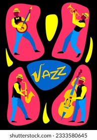 Performance
jazz quartet at the festival. Jazz festival or retro party invitation design template. Vector illustration.