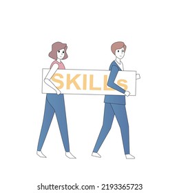 Performance Job Skills Demand On Modern Company,generation Young People Have To Have Skills In Work,Vector Illustration.