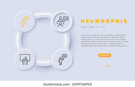 Performance line icon. Corporate communication, employee engagement, pie chart, online call, presentation, idea. Neomorphism style. Vector line icon for business and advertising