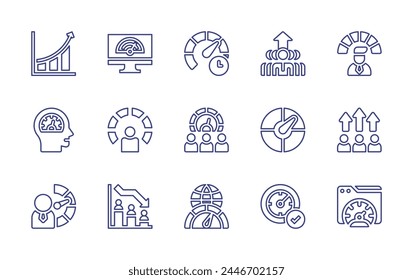 Conjunto de iconos de línea de rendimiento. Trazo editable. Ilustración vectorial. Conteniendo bajo rendimiento, rendimiento, velocímetro, tabla, medidor, optimización, éxito, alta velocidad.