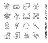 Performance line icon set. Included the icons as mask, mime, stage, concert and more.