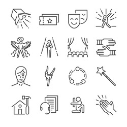 Performance Line Icon Set. Included The Icons As Mask, Mime, Stage, Concert And More.