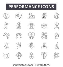 Performance line icon signs.  Linear vector outline illustration set concept.
