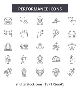 Performance line icons, signs set, vector. Performance outline concept, illustration: performance,business,growth,arrow,graph,success