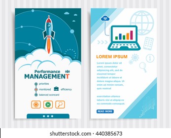 Performance Management And Concept Background With Rocket. Project Performance Management Concepts And Set Of Banners. Vector Illustration. Eps10 Format.