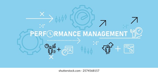 Performance Management concept showcasing data analysis work planning job strategy improvement system monitoring and optimization design icon outline set for workflow development and strategic growth