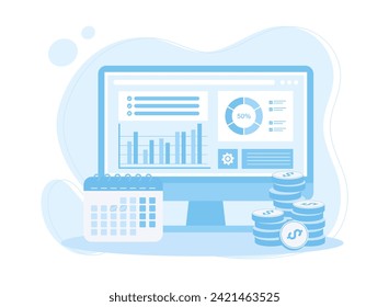 performance management graphical analysis of growth data trending concept flat illustration