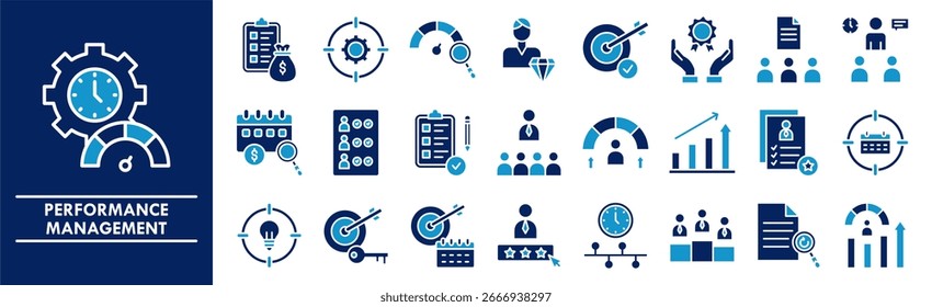 Conjunto de coleta de ícones do Performance Management. Contendo desempenho de design, negócios, estratégia, gerenciamento, marketing