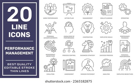 Performance management icons set. Editable Stroke. EPS 10
