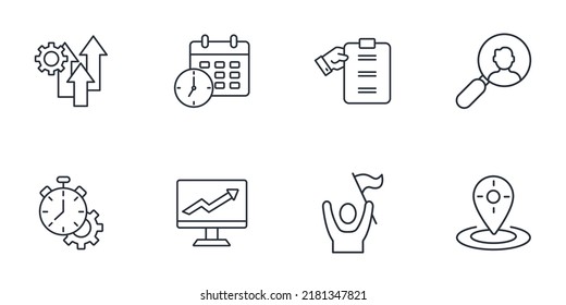 Performance management icons set .  Performance management pack symbol vector elements for infographic web