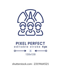Icono de escritorio lineal de administración de rendimiento. Recursos humanos. Evaluación de empleados. Píxel perfecto 128x128, contorno 4px. GUI, diseño UX. Elemento de interfaz de usuario aislado para el sitio web. Trazo editable