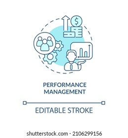 Performance management turquoise concept icon. Key productivity indicator. HR abstract idea thin line illustration. Isolated outline drawing. Editable stroke. Roboto-Medium, Myriad Pro-Bold fonts used