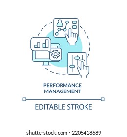 Performance management turquoise concept icon. Work productivity. Employee efficiency abstract idea thin line illustration. Isolated outline drawing. Editable stroke. Arial, Myriad Pro-Bold fonts used