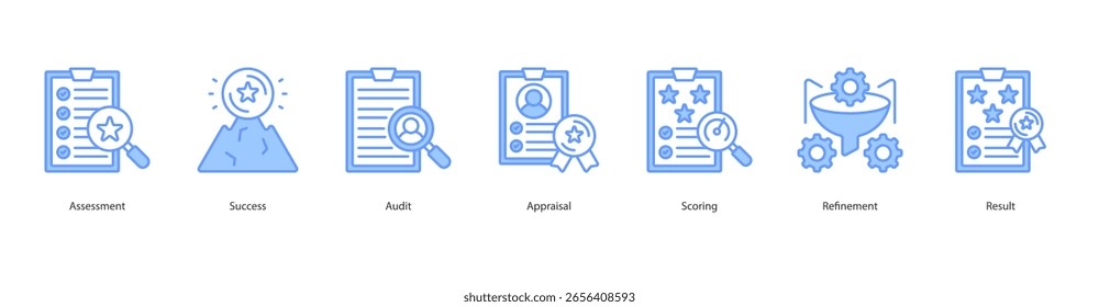 Performance Measurement banner web icon set vector illustration concept with icon of assessment, success, audit, appraisal, scoring, refinement, result