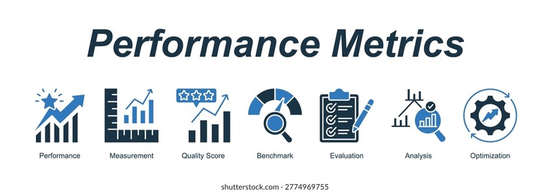 Performance Metrics banner web icon vector illustration concept with an icon of Performance, Measurement, Quality Score, Benchmark, Evaluation, Analysis, Optimization