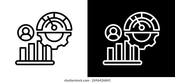 Icono De Métricas De Rendimiento En Blanco Y Negro Línea Estilo Colección Set Ilustración vectorial