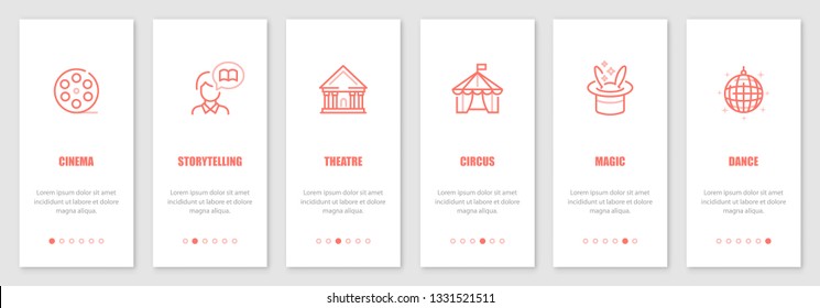 Performance onboarding screens design. Template for mobile apps and website. Vector illustration.