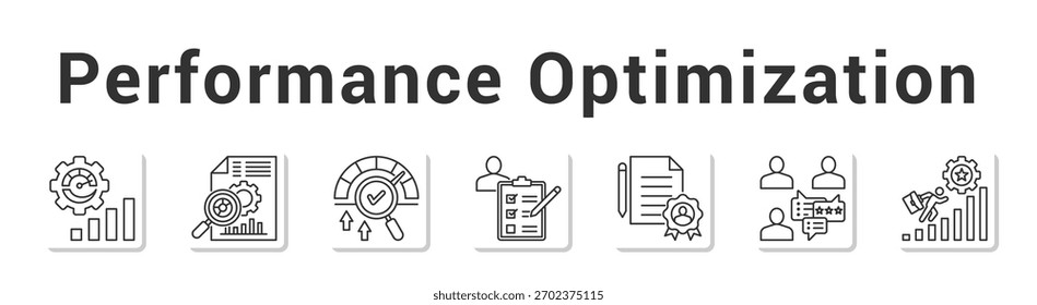 Otimização de desempenho Moderno e limpo banner web ilustração vetor com ícones temáticos"