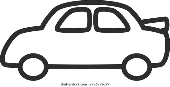 Performance outline icon of a modified sedan racing car equipped with an aerodynamic rear trunk spoiler wing. Perfect for automotive aftermarket tuning custom shops, computer car racing mobile games, and motorsport enthusiast community blogs.