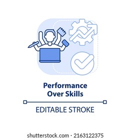 Performance over skills light blue concept icon. High demand skill in development abstract idea thin line illustration. Isolated outline drawing. Editable stroke. Arial, Myriad Pro-Bold fonts used