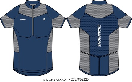 Performance polo Compression Cycling jersey top t shirt flat sketch design illustration, Tight fit top design vector template, Active wear compression biker top concept with front and back view