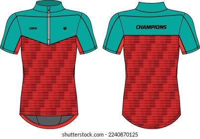 Performance polo Compression Cycling jersey top t shirt flat sketch design illustration, Tight fit top design vector template, Active wear compression biker top concept with front and back view