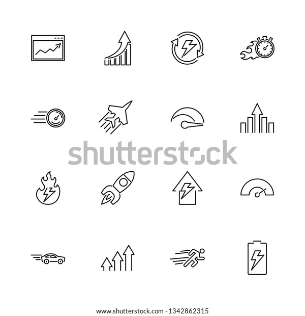 Performance,\
Productivity outline icons set - Black symbol on white background.\
Performance Simple Illustration Symbol - lined simplicity Sign.\
Flat Vector thin line Icon - editable\
stroke