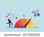 performance rating or customer feedback, credit score or satisfaction measurement, quality control or improvement, feedback from customer pull the arrow to make rating gauge to be excellent