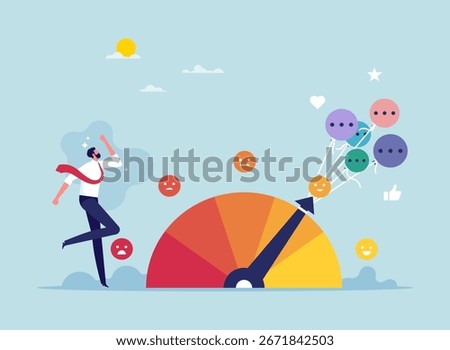 performance rating or customer feedback, credit score or satisfaction measurement, quality control or improvement, feedback from customer pull the arrow to make rating gauge to be excellent