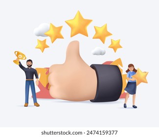 Performance rating, great job concept 3D illustration. Five stars score, like, positive feedback. Success working together, teamwork, first class business services