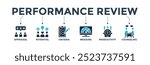 Performance review banner web icon vector illustration concept for employee job performance evaluation with an icon of appraisal, potential, criteria, measure, productivity, and counseling
