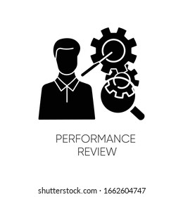 Performance review black glyph icon. Job efficiency assessment, employee effectiveness evaluation silhouette symbol on white space. Workflow productivity optimization. Vector isolated illustration