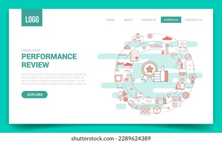 concepto de revisión de rendimiento con icono de círculo para plantilla de sitio web o página de inicio