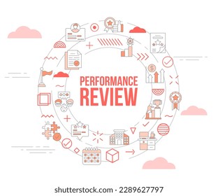 performance review concept with icon set template banner and circle round shape