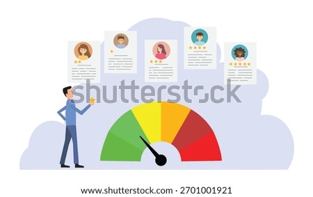 Performance review, employee evaluation rating assessment, quality scale or appraisal comparison concept