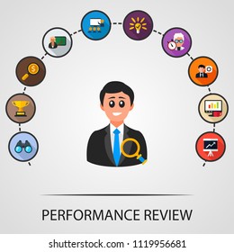 Performance review flat icons concept. Vector illustration. Element template for design.