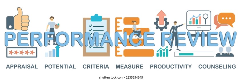 Performance review vector illustration concept banner - Performance review is a method for documenting employee performance as evaluation.