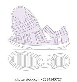 Performance sandals vector mockup template technical flat design.