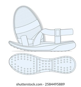 Performance sandals for women vector mockup template technical flat design.