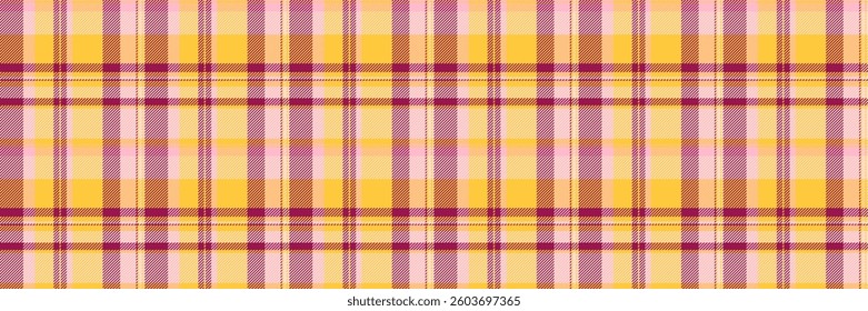 Performance seamless pattern check, harvest fabric texture plaid. Graceful tartan vector background textile in pink and amber colors palette.