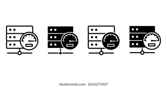 Performance Server Icons Speedometer and Database Symbols Vector Design Illustration