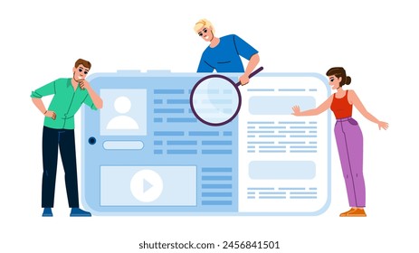 performance site audit vector. web keywords, ranking backlinks, mobile usability performance site audit character. people flat cartoon illustration