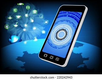 Performance smart phone connection,Technology background 