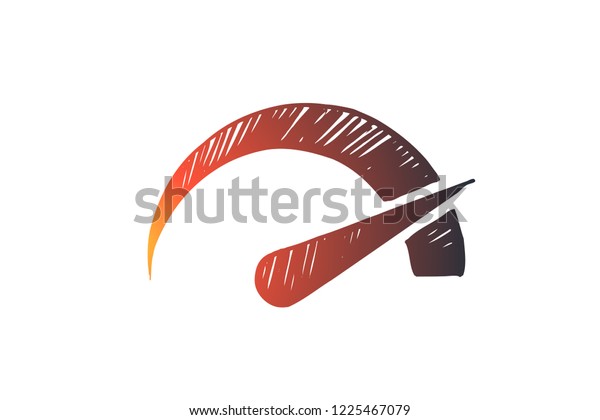 Performance, symbol, speed, indicator,\
power concept. Hand drawn symbol of performance measurement concept\
sketch. Isolated vector\
illustration.
