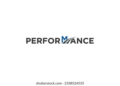 Performance text linked M initial letter with tol way icon symbol logo design