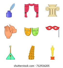 Performance in theater icons set. Cartoon set of 9 performance in theater vector icons for web isolated on white background