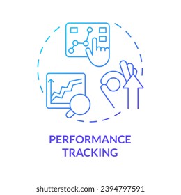 Icono de concepto de gradiente azul de seguimiento de rendimiento. Medir el éxito. Análisis de negocios. Estrategia de marketing. Ilustración de línea delgada de idea abstracta de medición de productividad. Esquema aislado