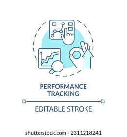 Performance tracking turquoise concept icon. Measure success. Business analytics. Productivity measurement abstract idea thin line illustration. Isolated outline drawing. Editable stroke