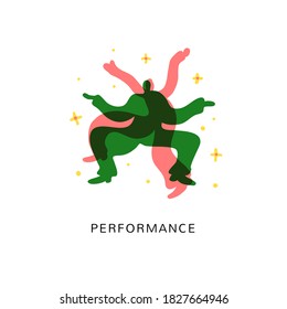 Performance vector illustration. Abstract performers are dansing and making show.